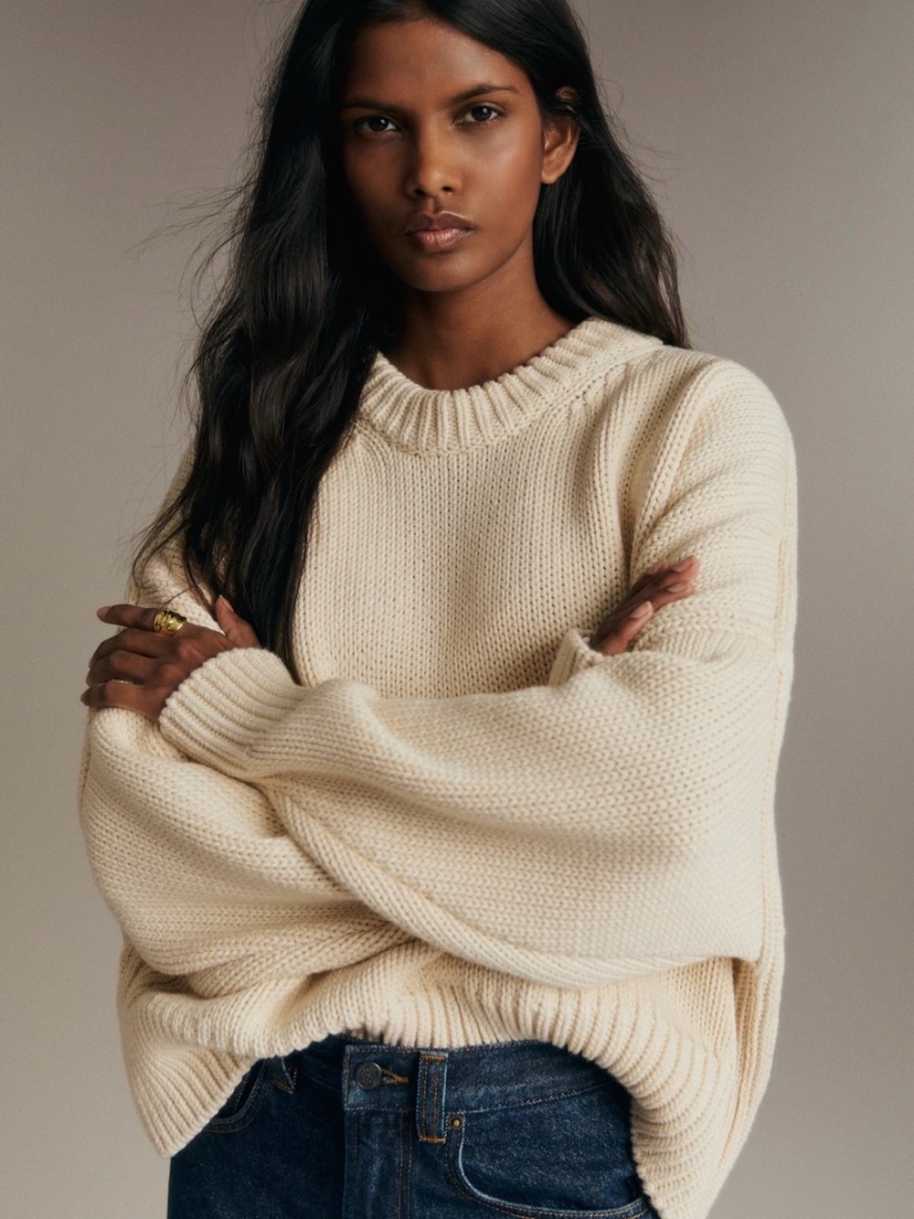 Sézane Virgil Jumper Cream Organic Cotton Sweater One Size